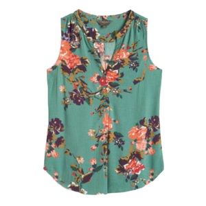Stitch Fix 2X Market & Spruce Prat Henley Sleeveless Top Green Floral NWT